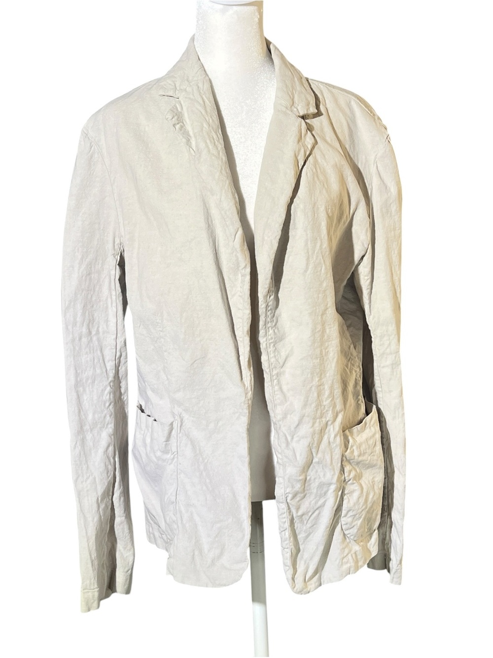FRANK & EILEEN Dublin Blazer Open Front Jacket Linen Cotton Flax Cream Size L - Picture 2 of 13